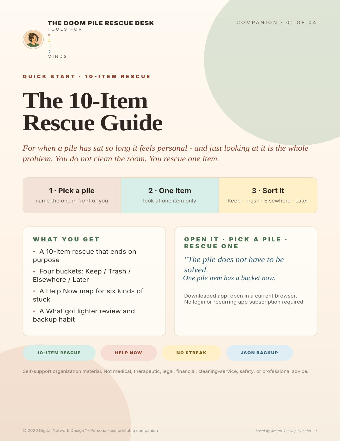 Page one from the companion PDF included with The Doom Pile Rescue Desk