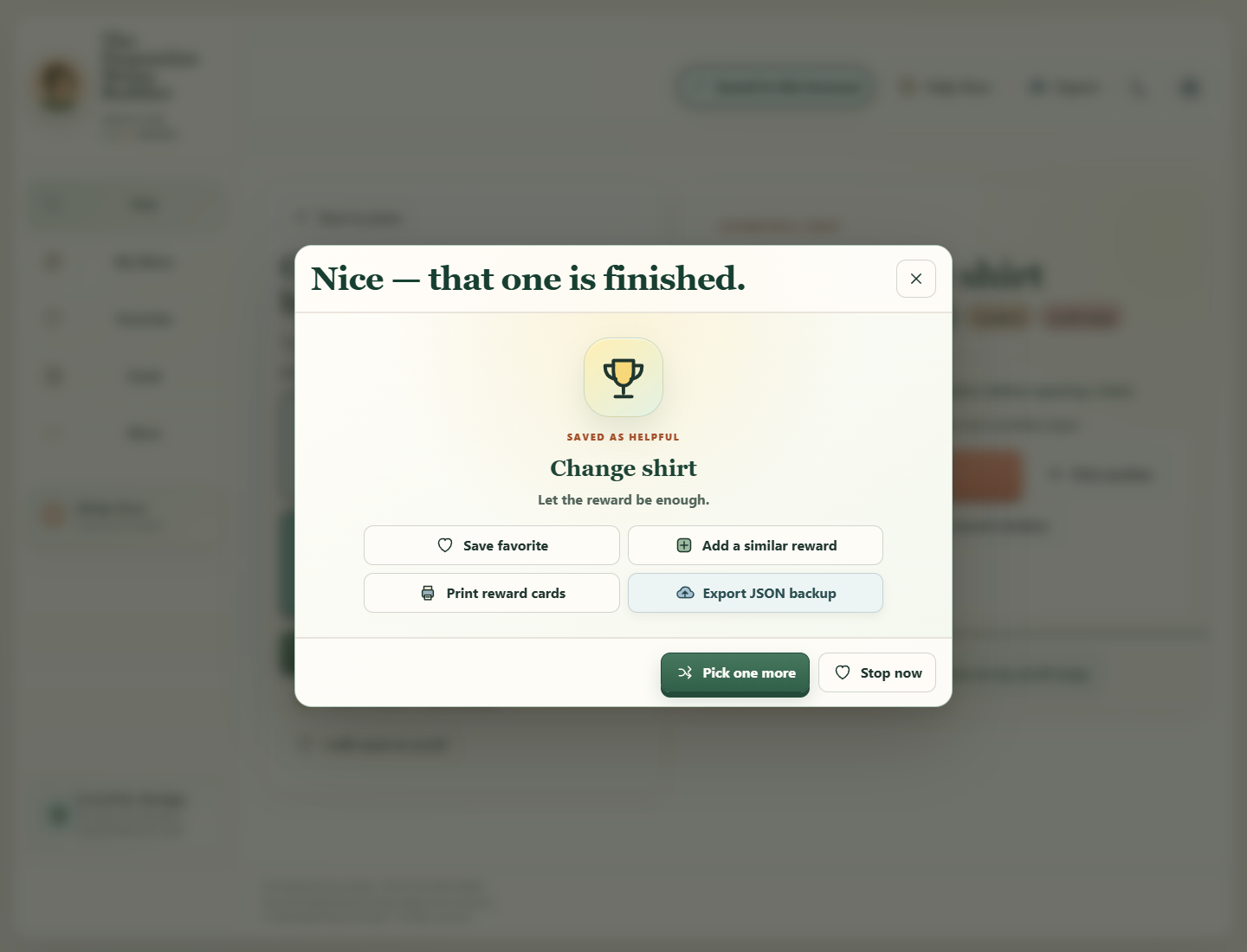 The Dopamine Menu Builder interface showing a saved result