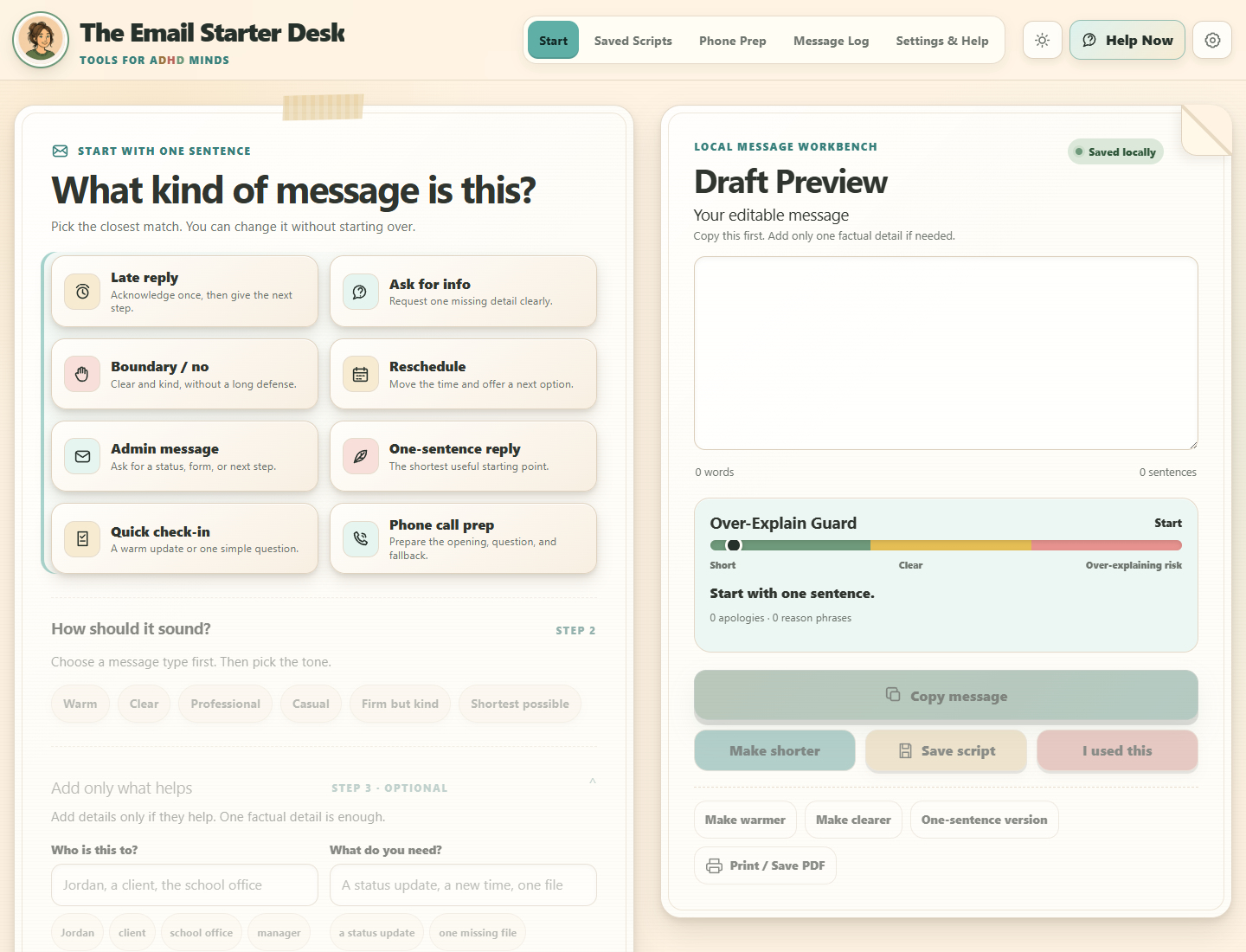 The Email Starter Desk browser app interface