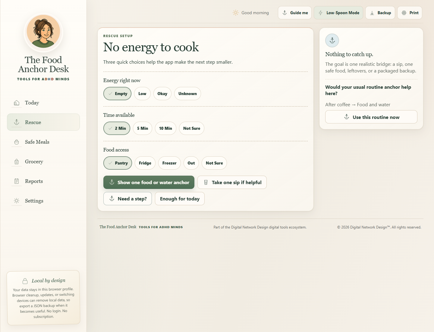 The Food Anchor Desk interface during a core action
