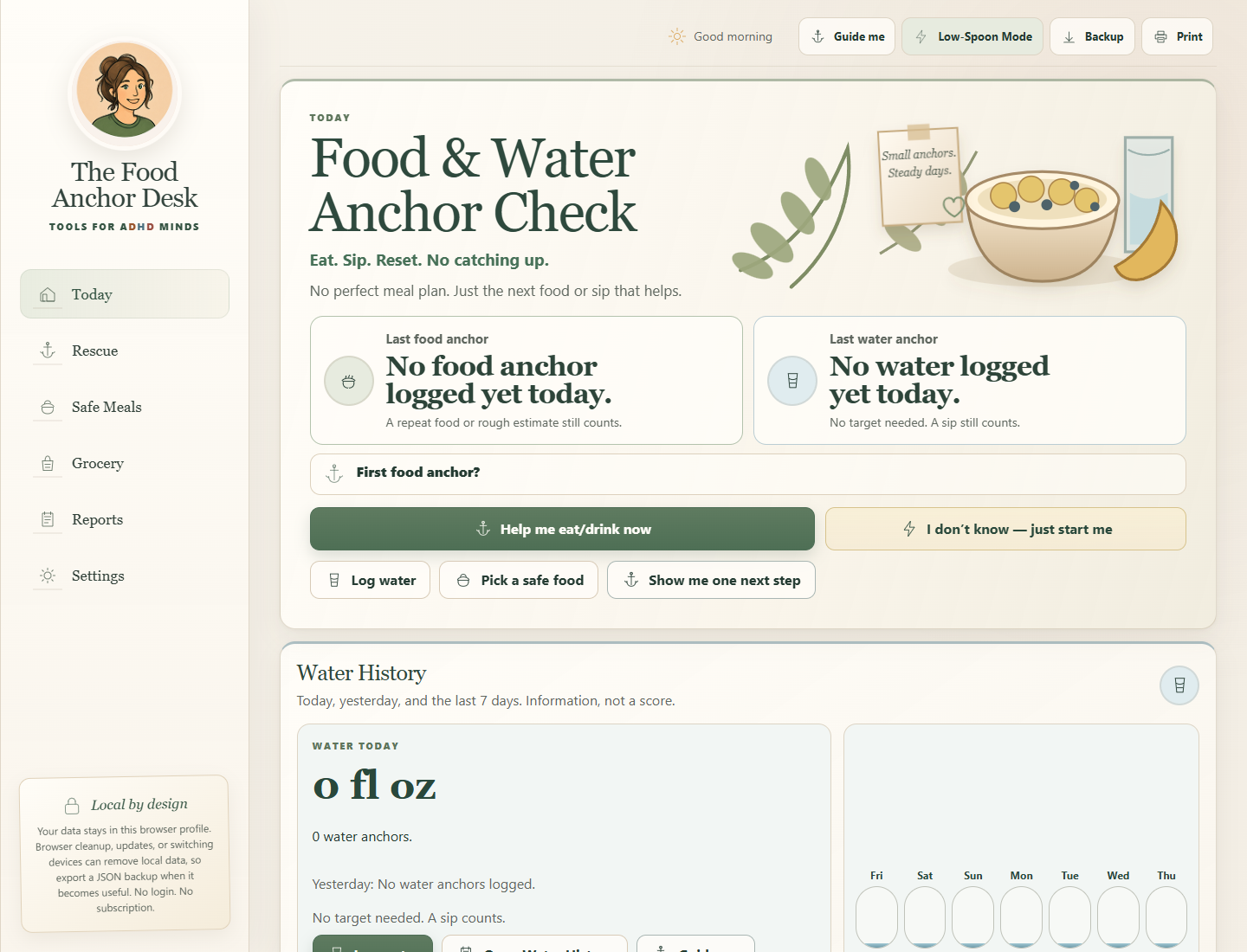 The Food Anchor Desk browser app interface