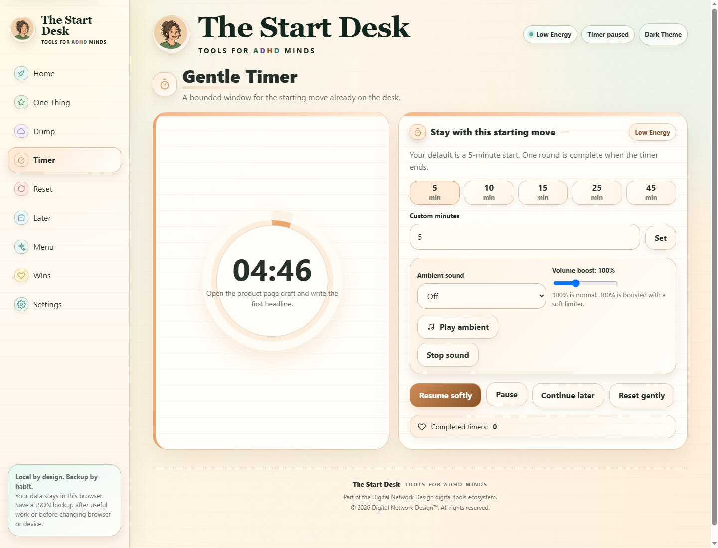 The Start Desk interface during a core action