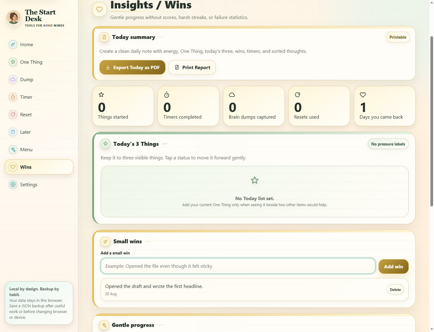 The Start Desk interface showing a saved result