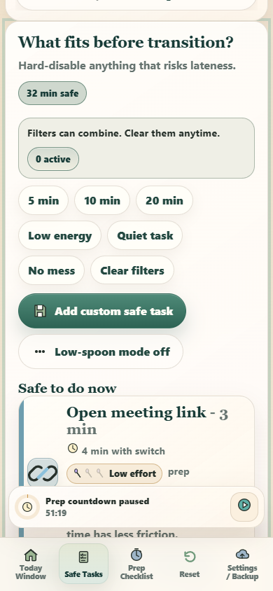 The Waiting Mode Desk mobile interface during a core action